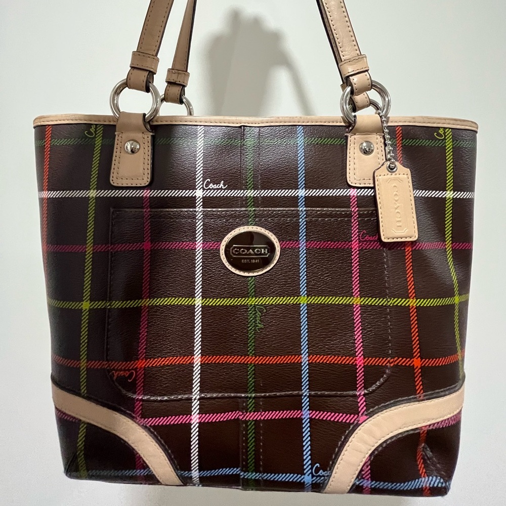 Vintage Coach Peyton Tattersall Plaid Stripe in Brown (SUPER RARE COLOR)